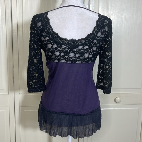 FREE PEOPLE Women’s Purple With Black Lace & Ruffle Boho Top Blouse Size Small - Picture 7 of 10